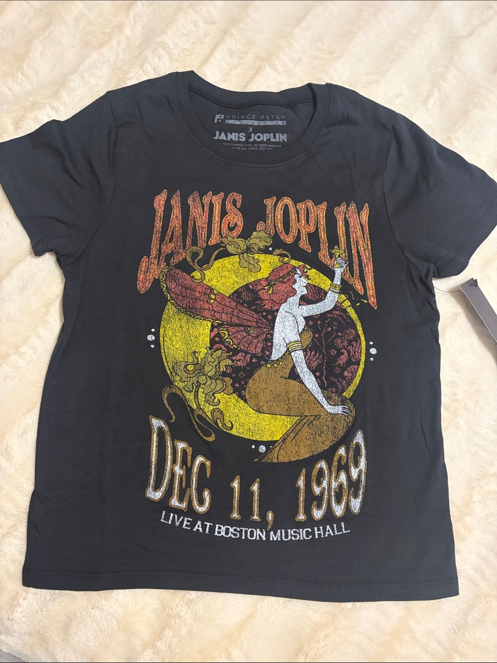 Janis Joplin Graphic Tee - Black with Yellow & Brown Print
